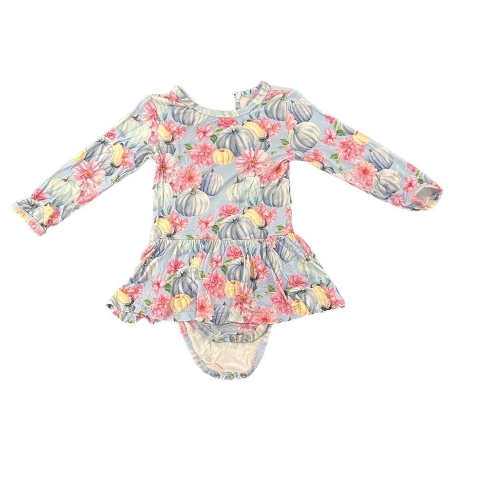 Kids Floral Long Sleeve Casual Dress Pumpkin